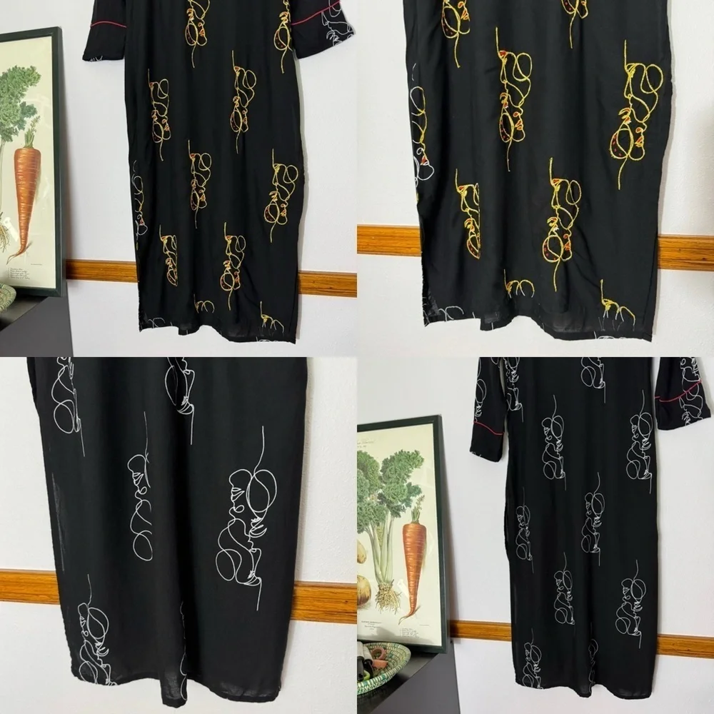 Unbranded black intertwined couple embroidered faces dress size Large - Picture 3 of 16